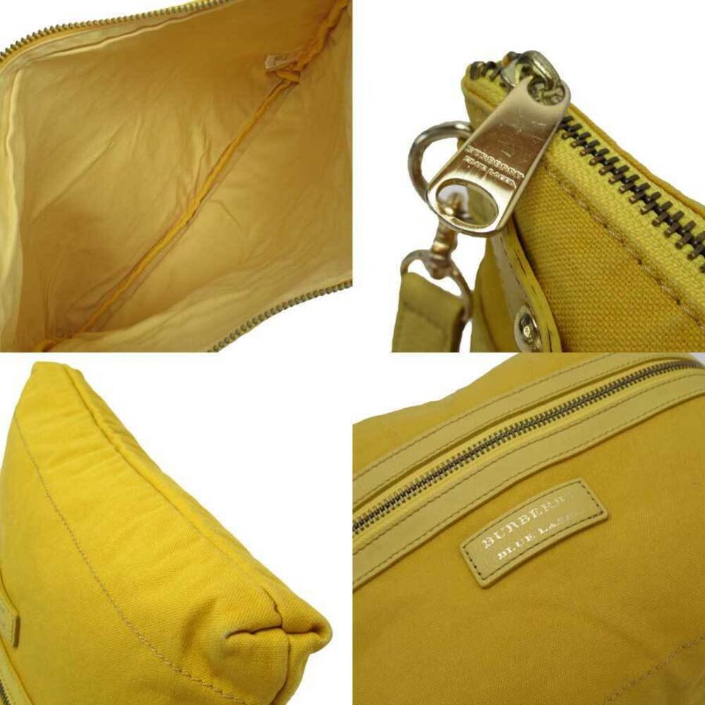 Burberry Yellow Leather Shoulder Clutch Crossbody Label Bag Blue Canvas Gold - Picture 1 of 3